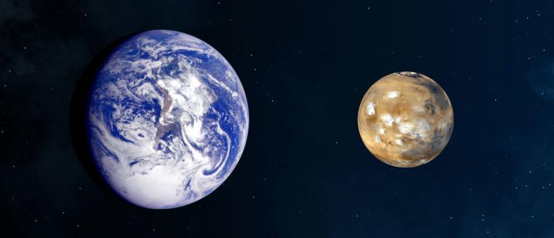 Comparison of Mars and the Earth in natural colors. Comparison of Mars and the Earth in natural colors.