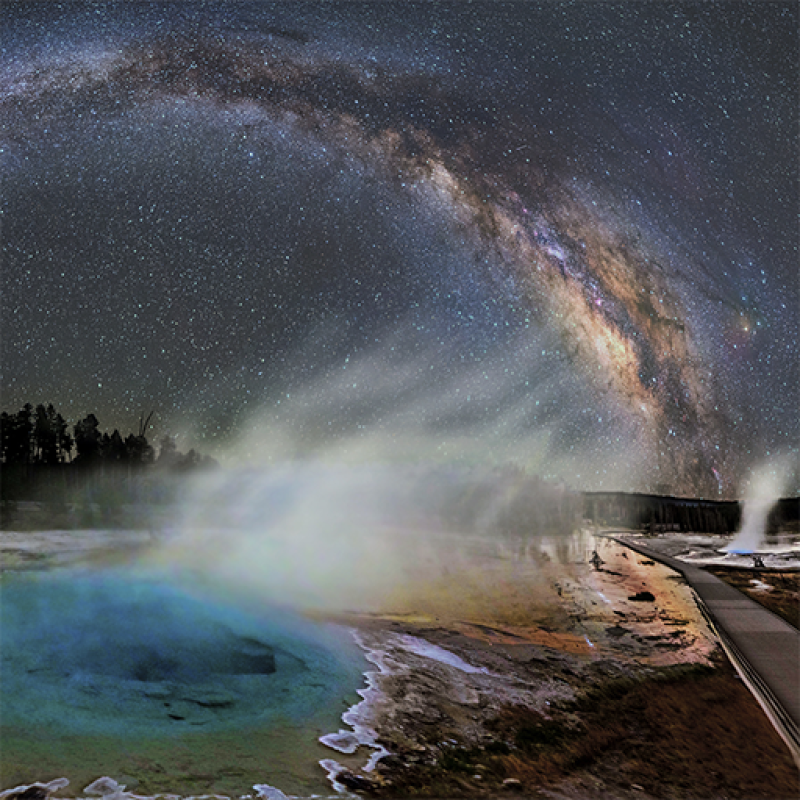 Yellowstone National Park with Hot Springs and the Milky Way Yellowstone National Park with Hot Springs and the Milky Way