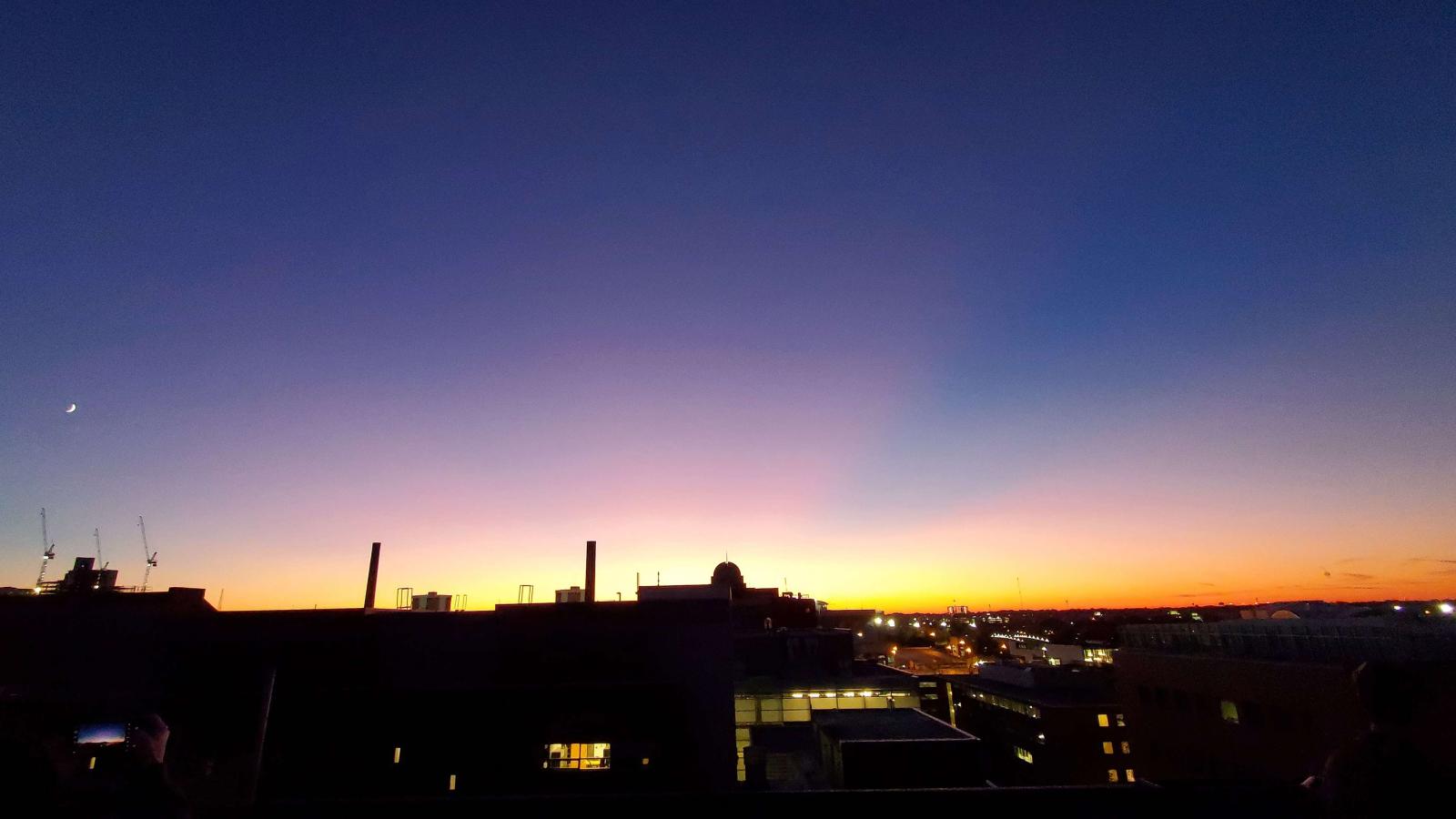 Sunset from the roof of smith lab with purples blues and oranges.