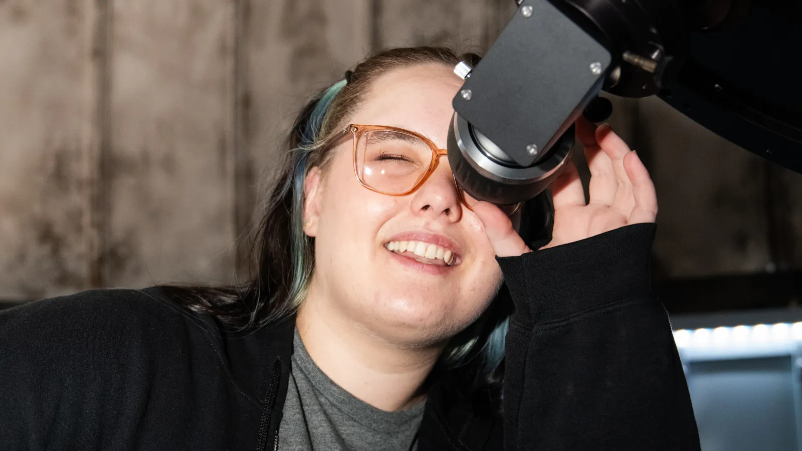 Audrey Zinn looking through the 20inch Telescope