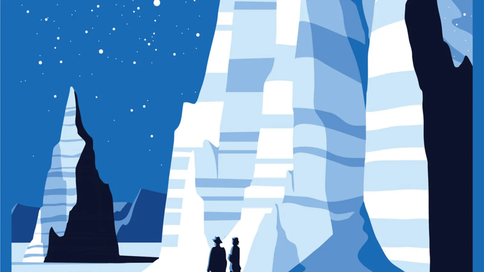 An artists depiction of the Milky Way in Capitol Reef National Park. It is in the style of the 20s and 30s. The art was drawn by Tyler Nordgren