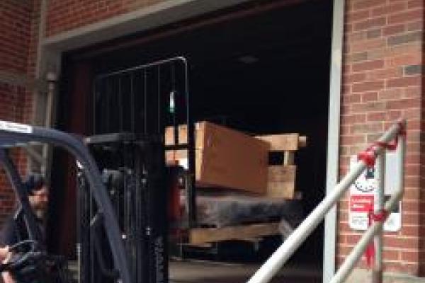 Planetarium dome in shipping boxes