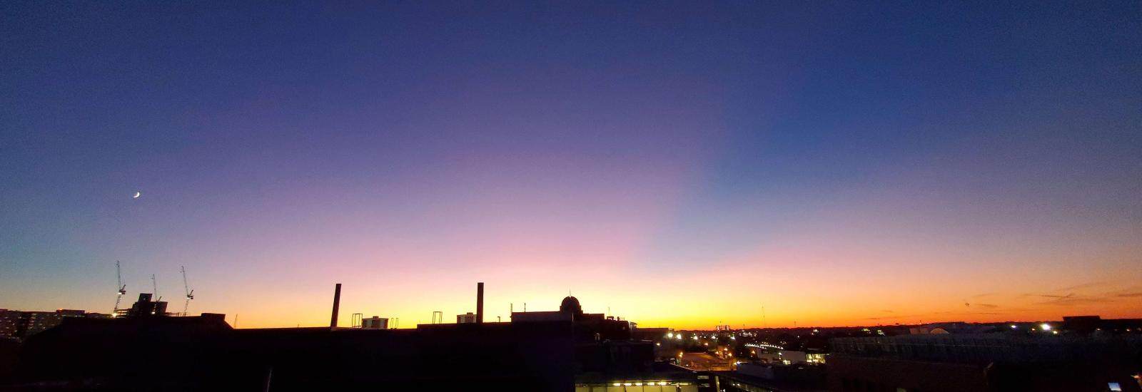 Sunset from the roof of smith lab. purples blues and oranges.